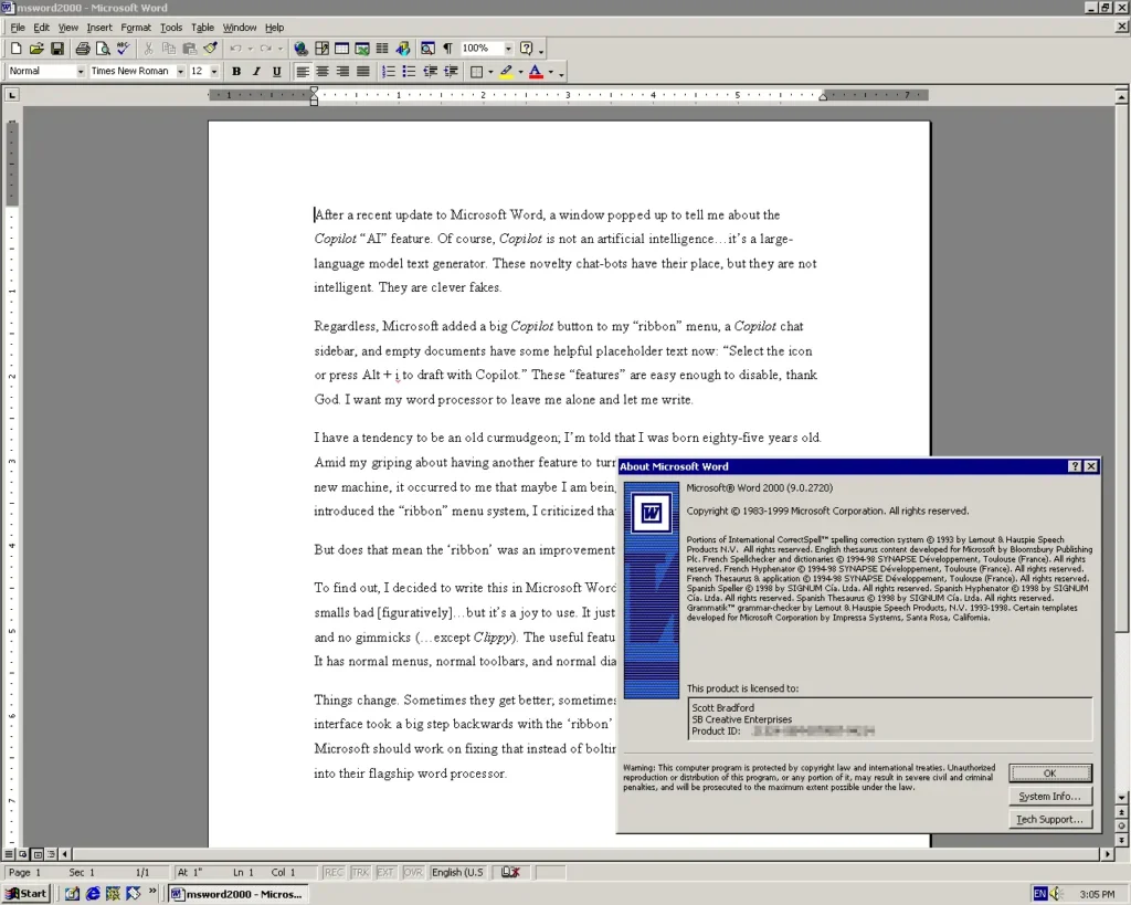 Word 2000 on Windows 2000