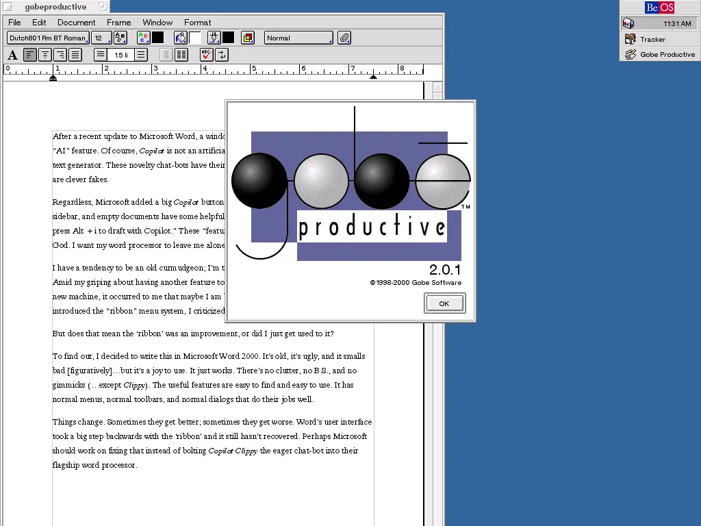 Gobe Productive 2 on BeOS 5