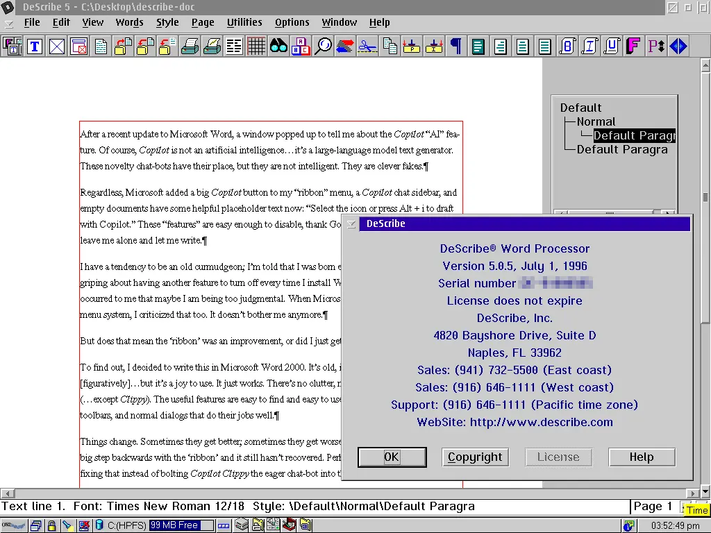 DeScribe 5 on IBM OS/2 Warp 4
