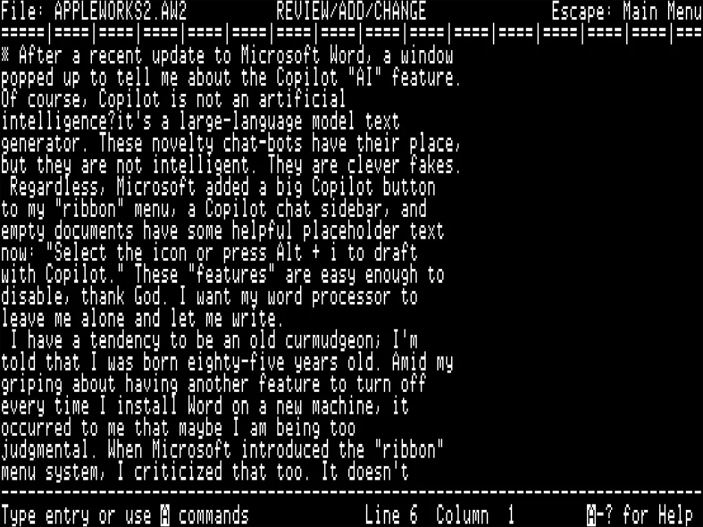 AppleWorks on Apple IIe