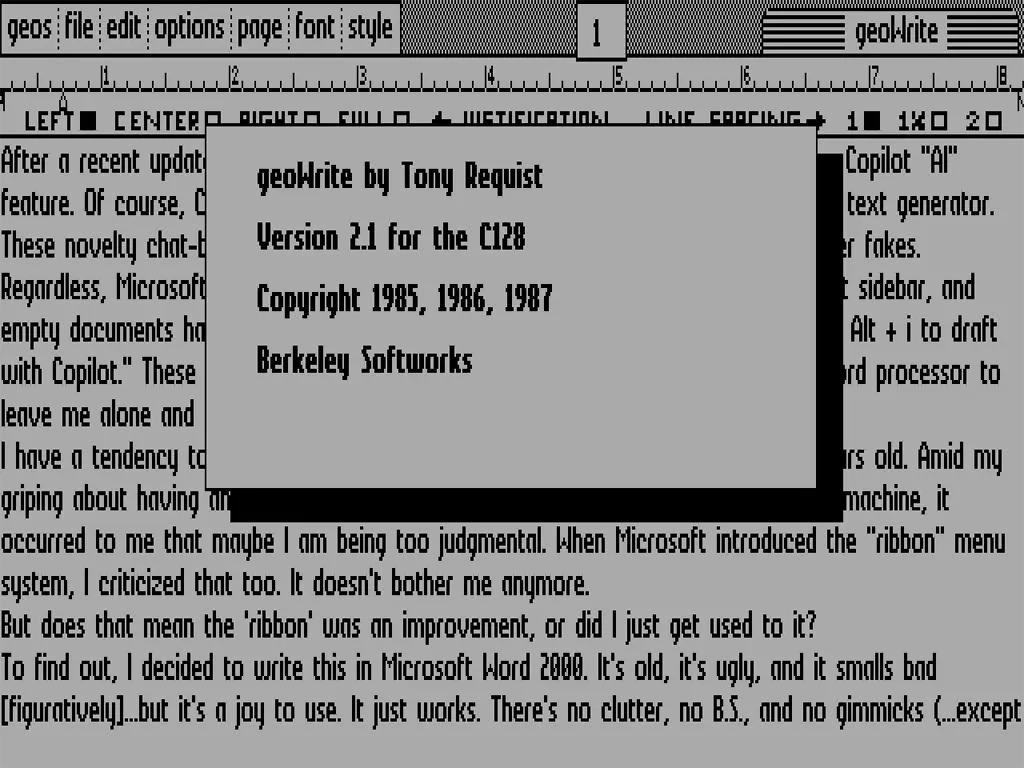 geoWrite for GEOS, Commodore 128