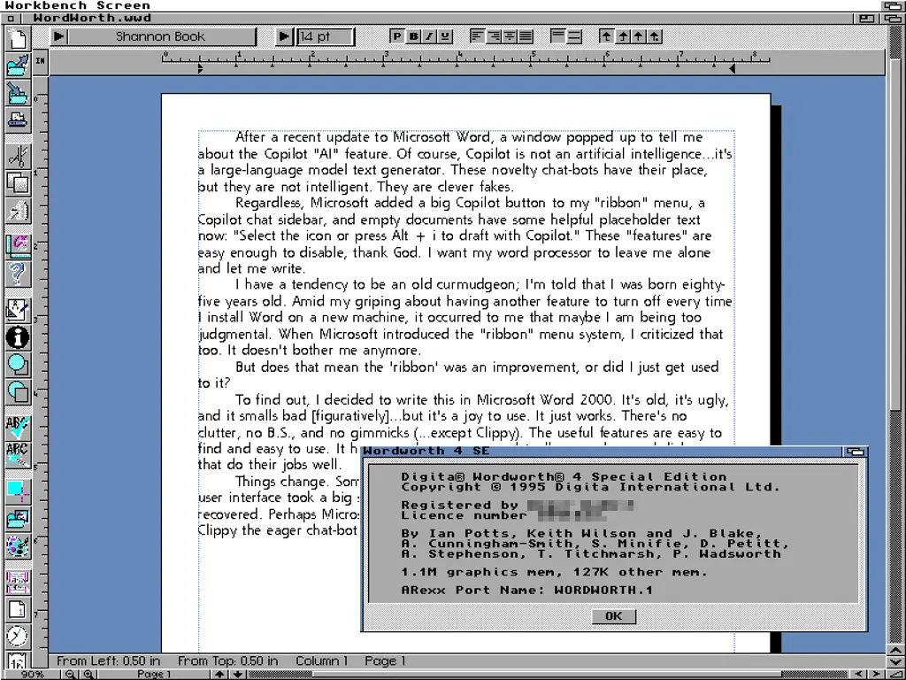 WordWorth 4 on Commodore AmigaOS 3.1
